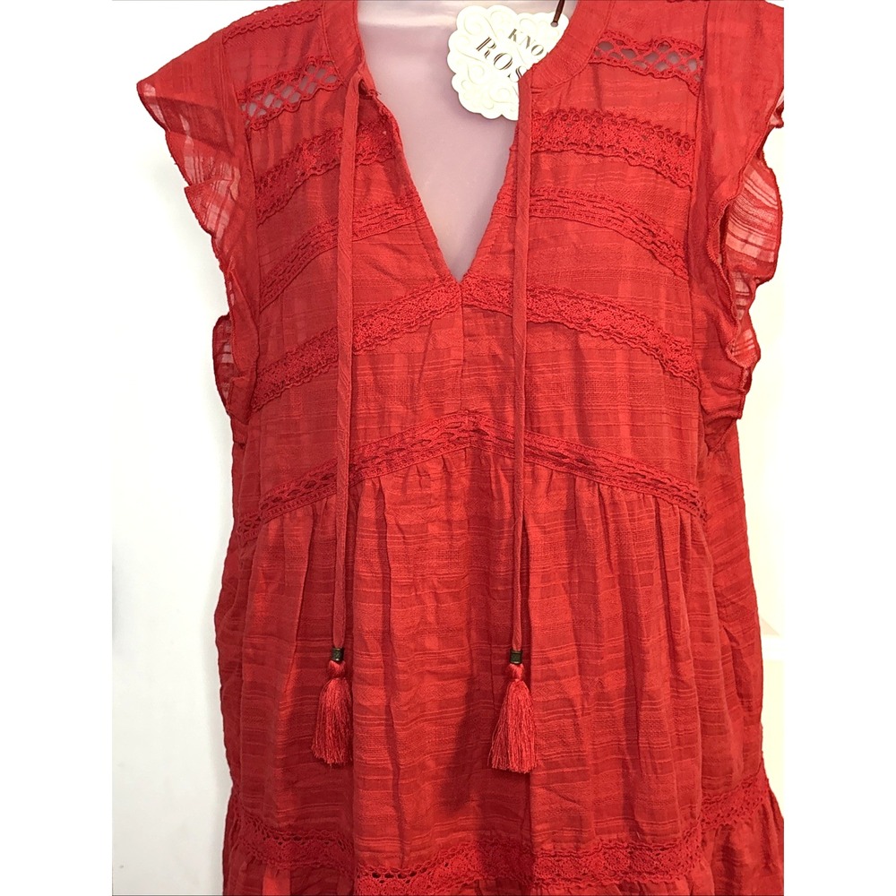 New flowy Medium Red Short Sleeve Knee Length Tiered Dress Womens Knox Rose - Picture 6 of 11